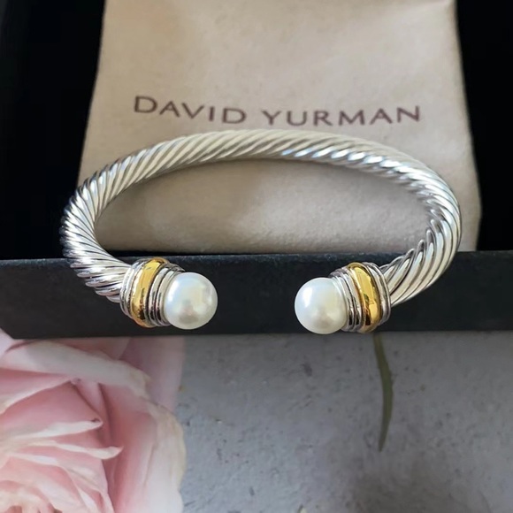 David Yurman Silver and Gold Cable Bracelet Sz M